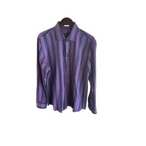 Mens Button-down long sleeve Bugatchi shirt Purple Cotton XL